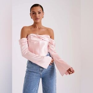 Meshki Elegant Pink Off-Shoulder Satin Corset Top